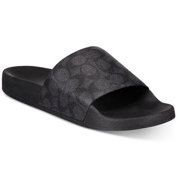 Men's COACH Charcoal Black Signature Logo Pool Slides Slip On Sandals 10 $178